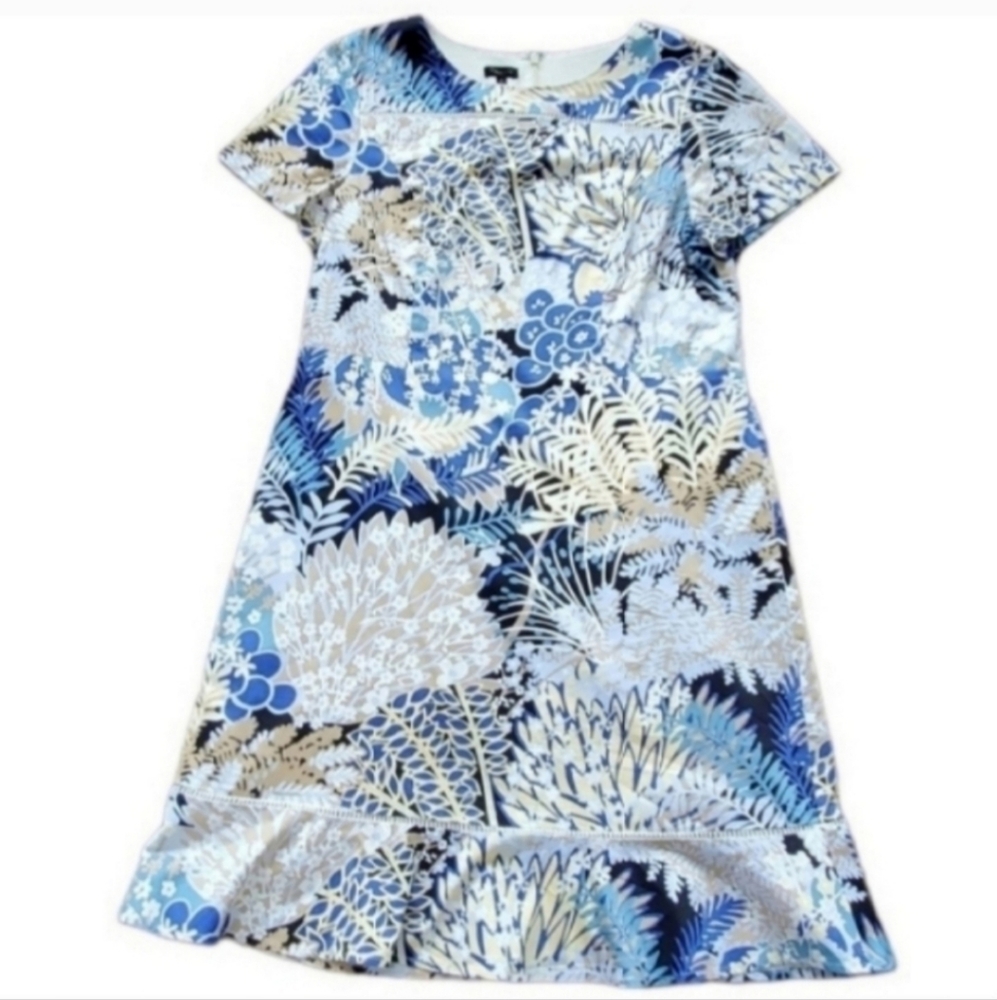 New Talbots Blue Botanical Garden Sheath Tan Dress 12 - Picture 3 of 11